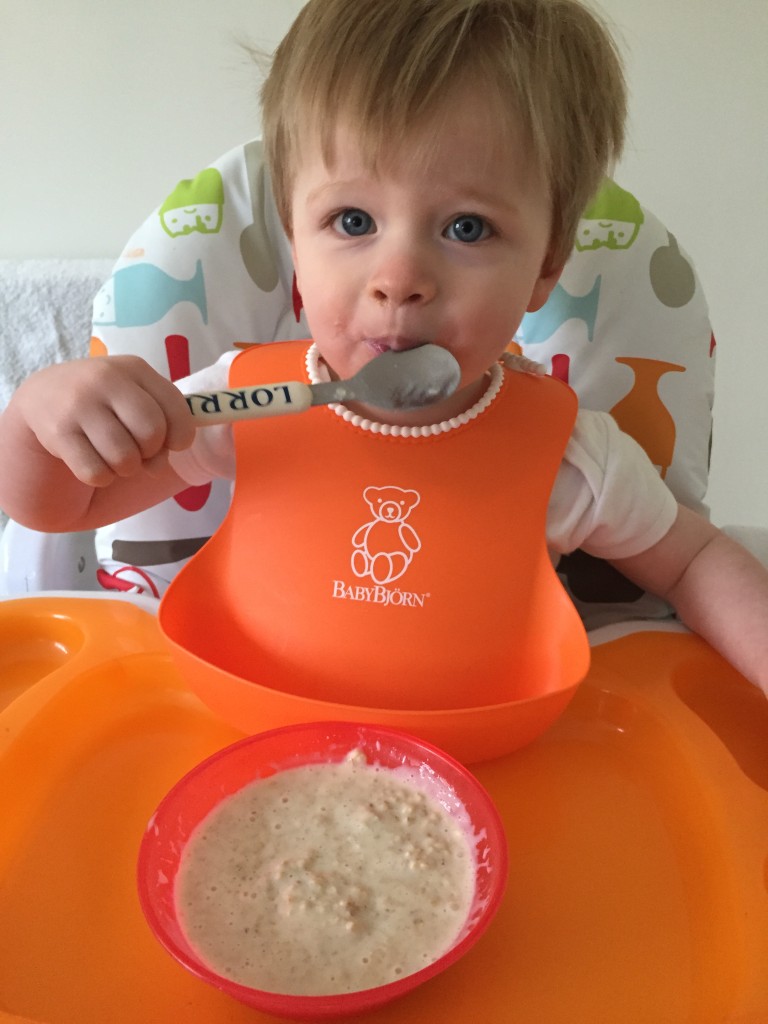 Afternoon tea with BabyBjorn new bib product launch orange