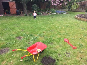 project 365 garden kids metal wheelbarrow elc spade molehills balls collecting