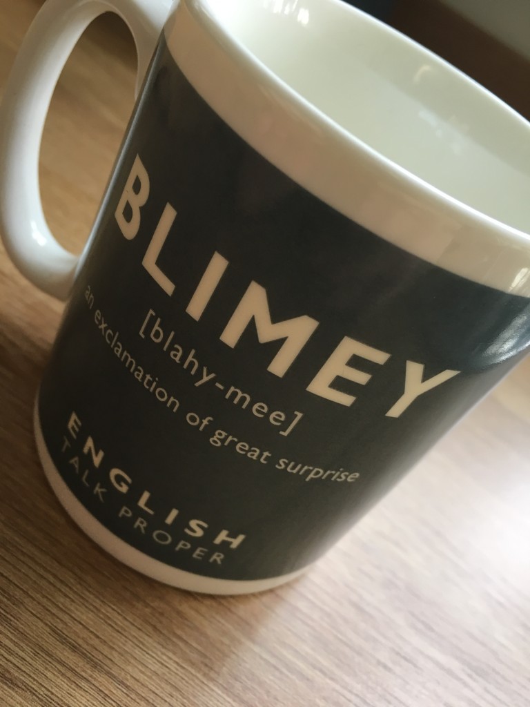 blimey imperial war museum shop blahy-mee dictionary english talk proper great surprise stocking filler christmas trio of presents cup of tea mug