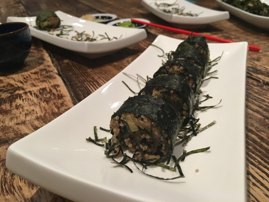 kalettes recipe cactus kitchens quinoa sushi five spice deep fried event like seaweed with salmon in the middle 