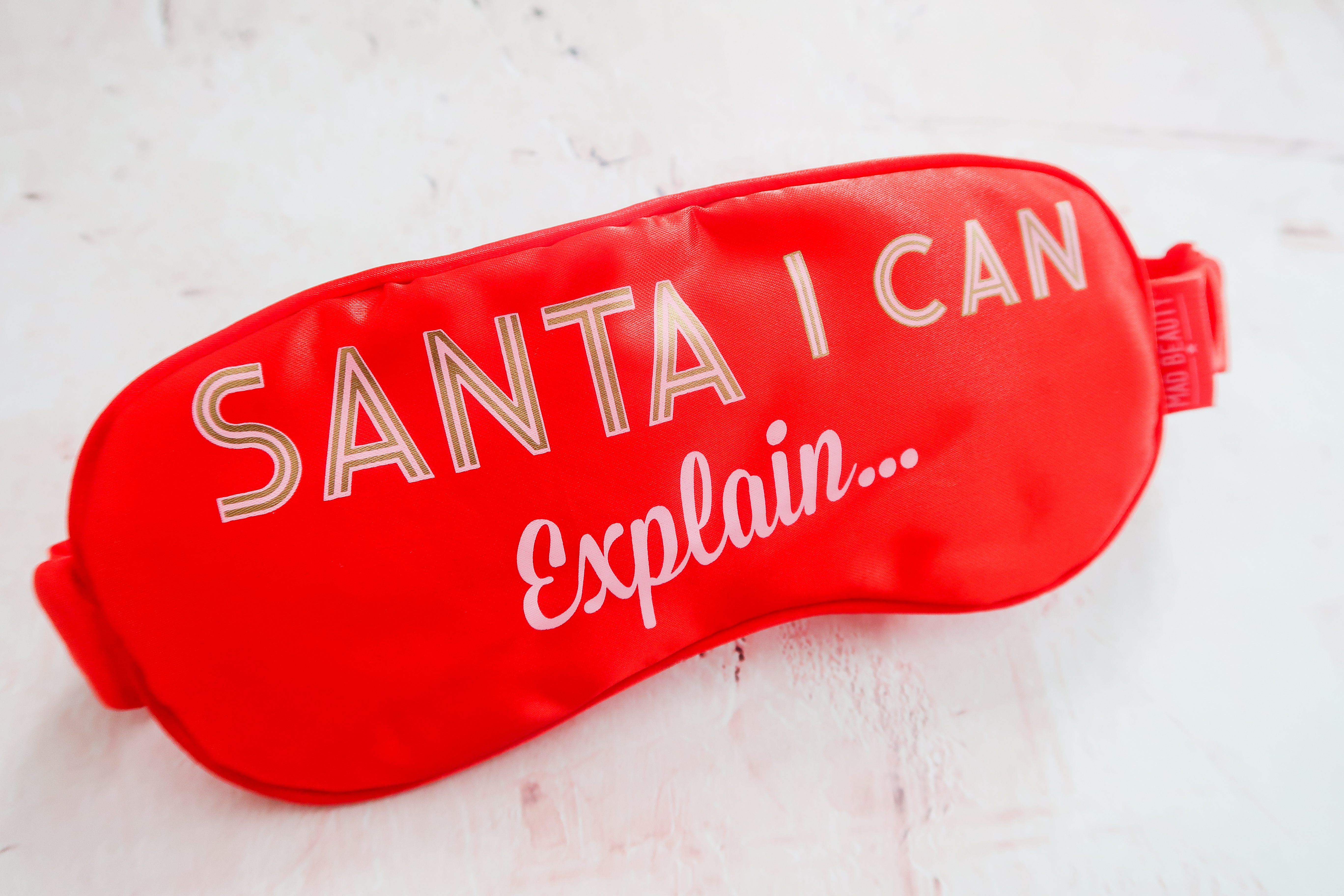 mad beauty sleep mask red with writing santa I can explain...